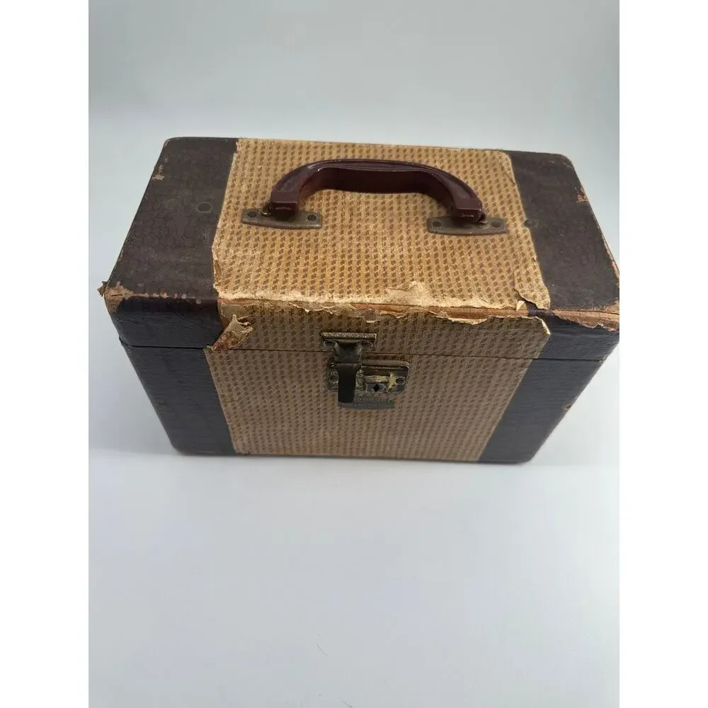 Vintage Gadabout Neevel Train Case Makeup Case Faux Alligator 1940s Brown USA